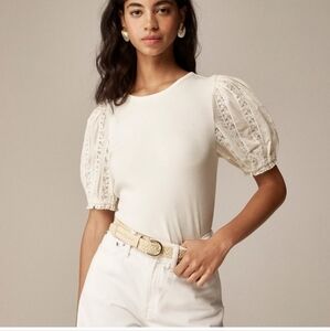 J.Crew | Vintage rib top with lace puff sleeves | Sz M |NWT